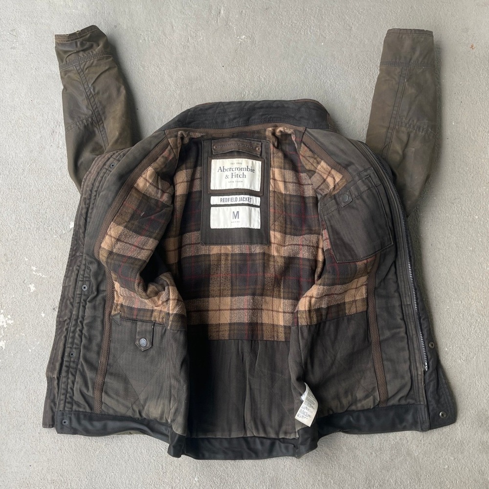 VTG Abercrombie & Fitch Redfield Jacket Mens M Waxed Cotton Flannel Lined Brown - Picture 3 of 16